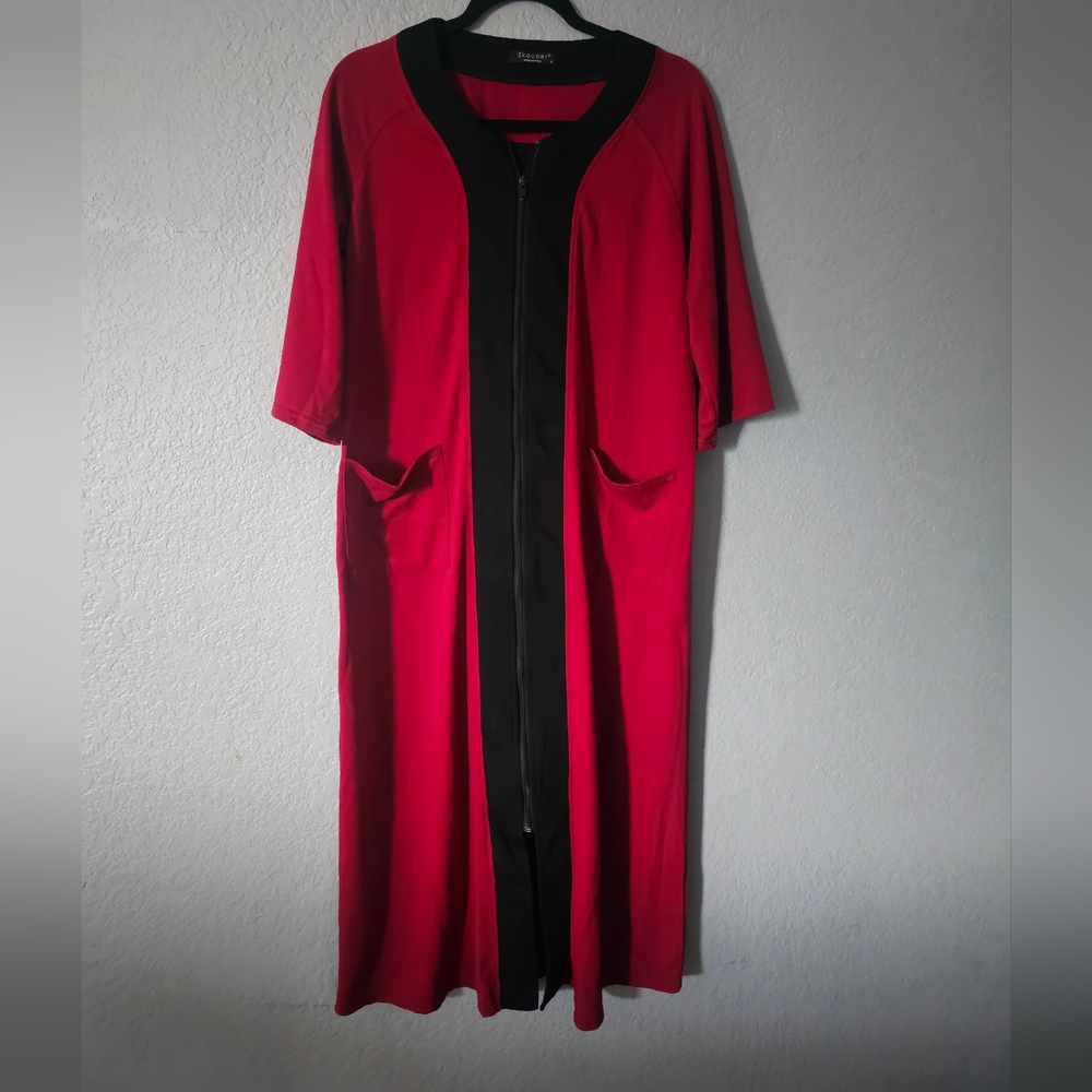 Ekouaer Gown Sleepwear Front Full Zip Womens Small Red